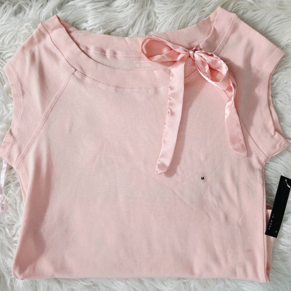 NWT Women's In Moda Half-Sleeve Blouse with Satin Ribbon, M